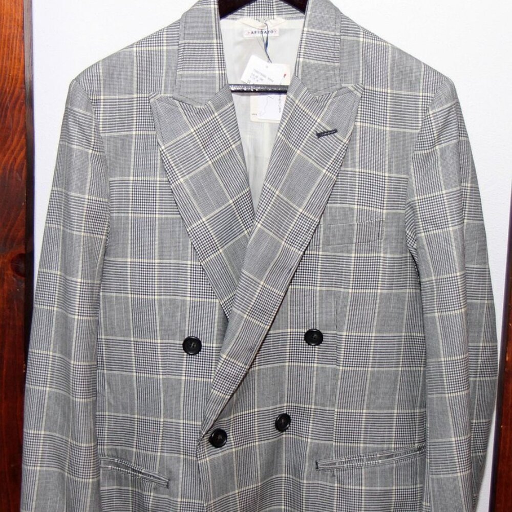 Blue Blue Japan  NWT Double Breasted Prince of Wales Check Gray Wool Jacket